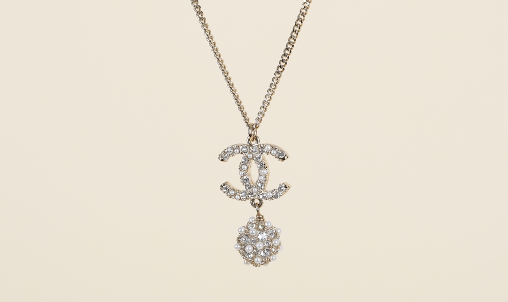 Chanel Pearl and Crystal CC Ball Drop Necklace