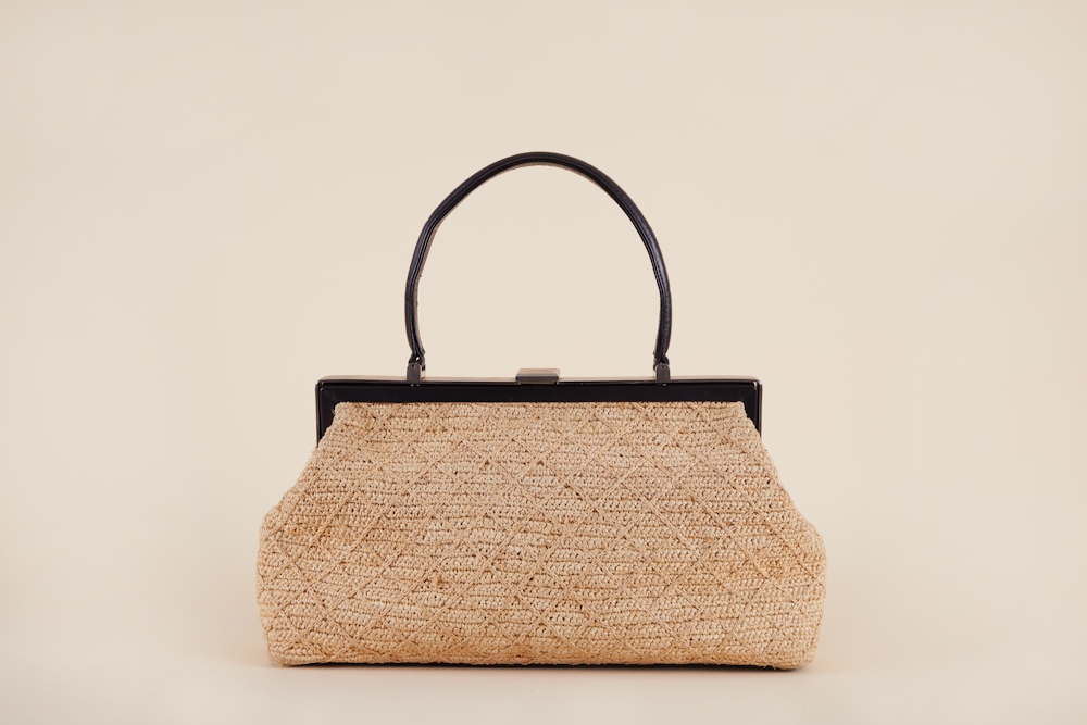 Chanel Raffia Straw Framed Top Handle Bag