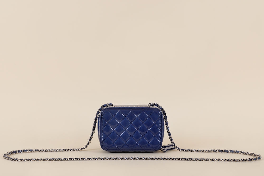 chanel blue patent purse