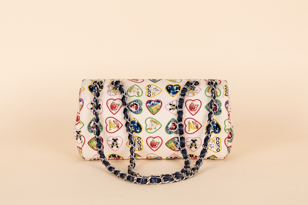 Chanel Valentine Hearts Printed Canvas Small Flap Bag