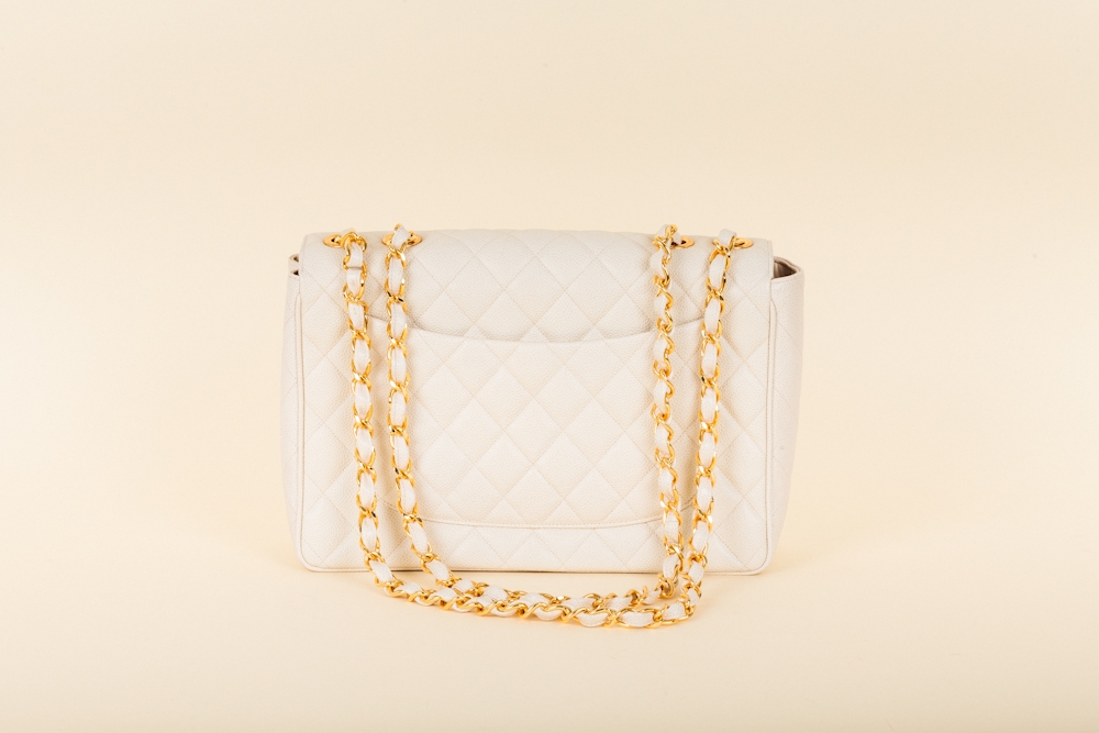 white and gold chanel bag