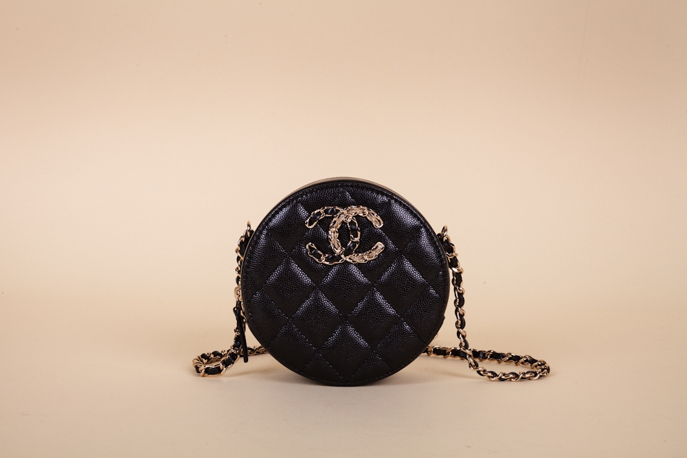 Chanel Thread Around CC Caviar Leather Flap Clutch Black RARE ITEM