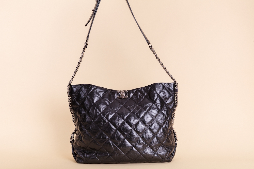 chanel black hobo handbags leather