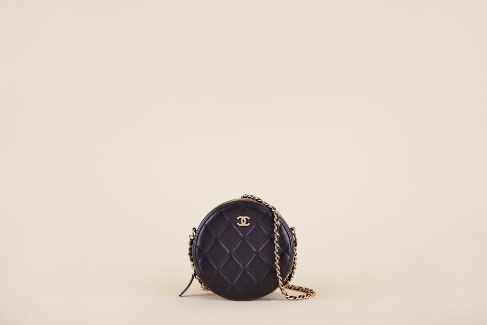 Chanel Lambskin Quilted Round Mini Pouch