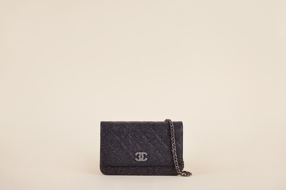 Chanel Quilted Pressed Glitter Wallet on a Chain