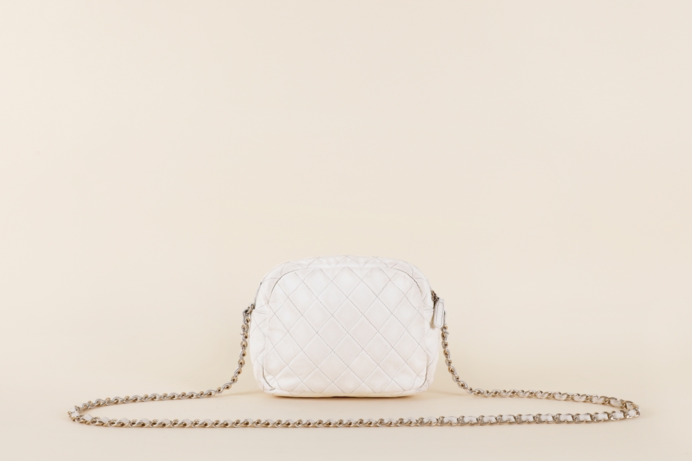 chanel white leather purse crossbody