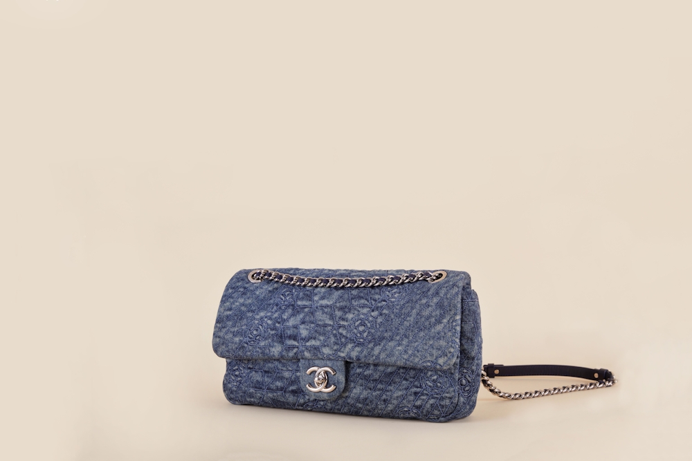 Chanel Denim Camellia Embroidered Flap Bag